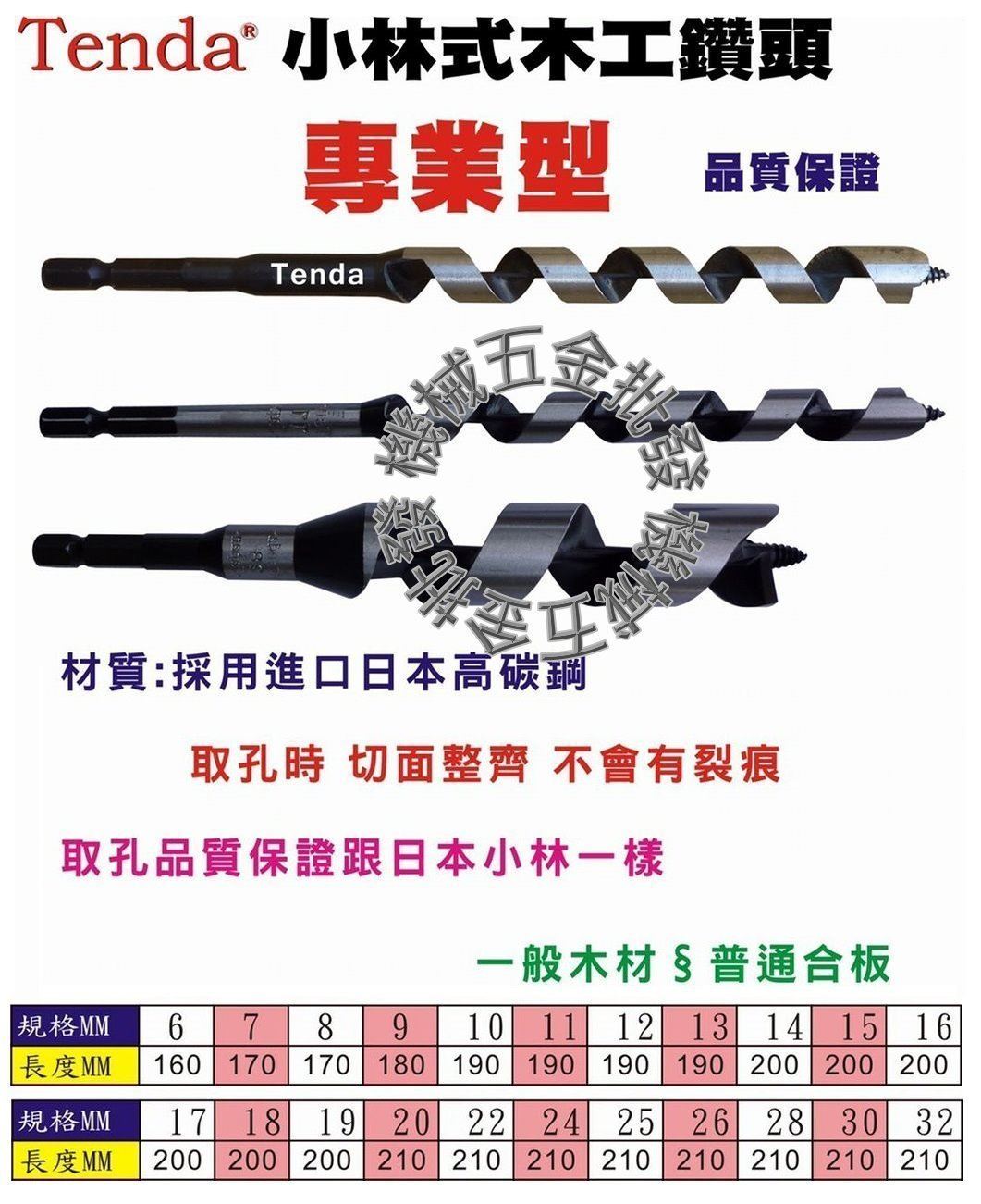 Tenda 28 x 210mm 柄徑8.6mm 木工鑽頭 木工鑽尾 電鑽用,手工具