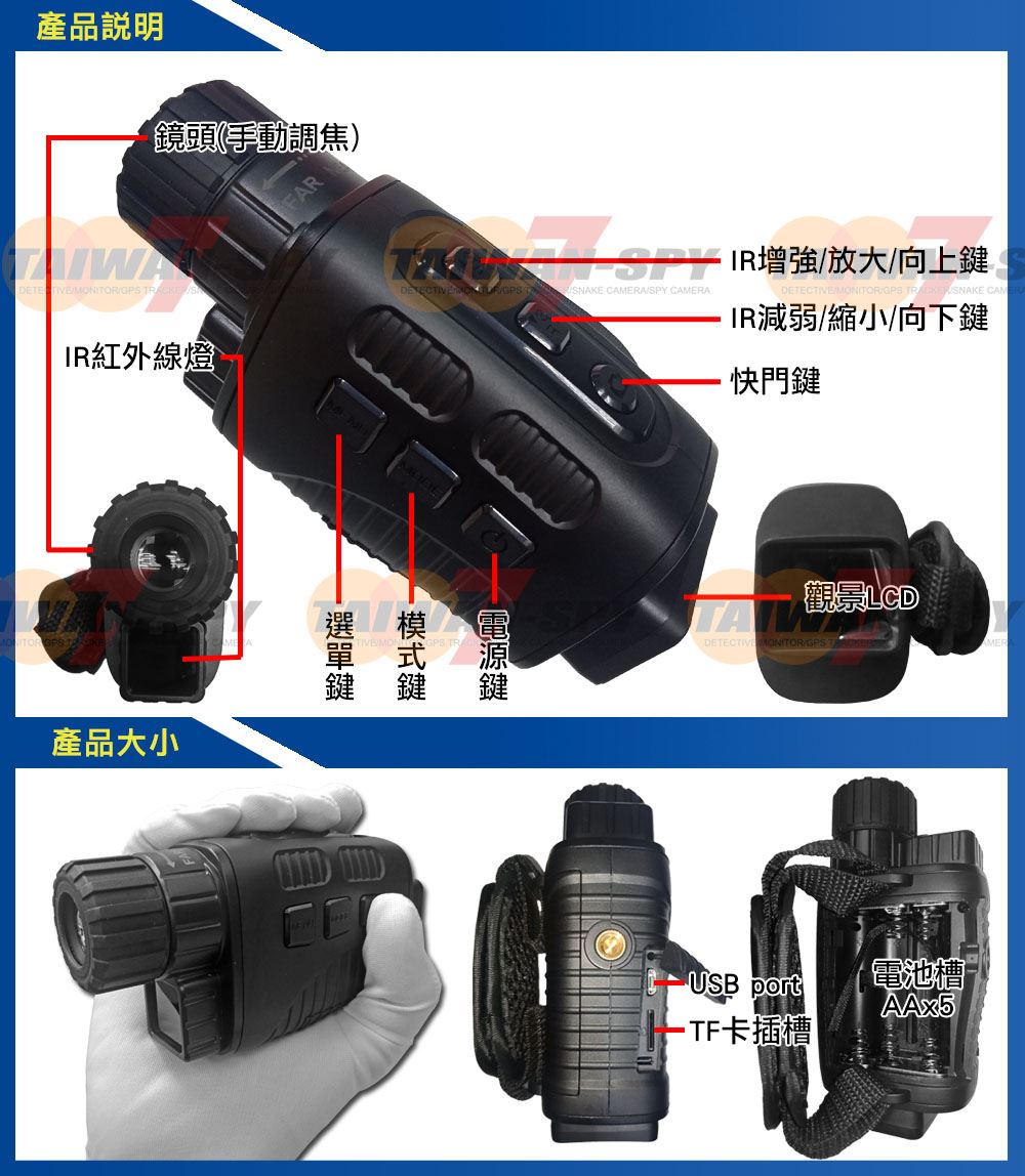 HD 960P IR紅外線夜視望遠錄影PVR 4倍數位變焦 狩獵 安全監視 夜間釣魚划船 野生動物觀察拍照 GL-H37