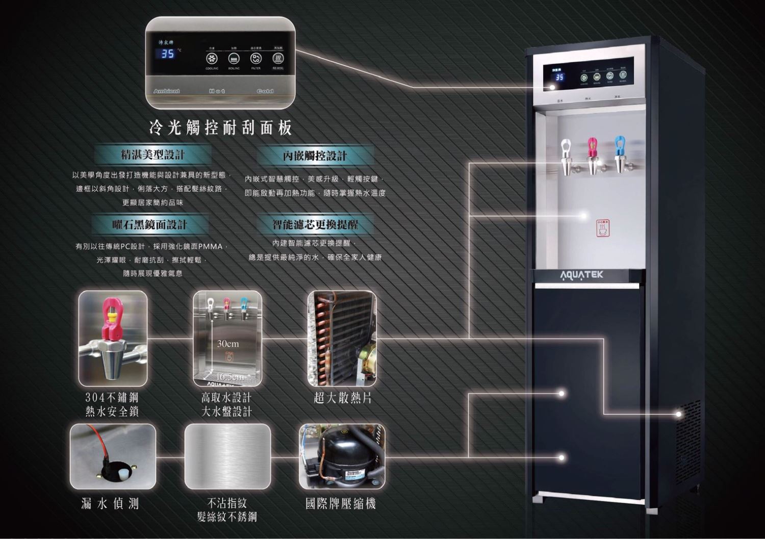 AQUATEK沛宸 AQ-1113 三溫標準型直立式飲水機，內含標準5道RO機(不含安裝)