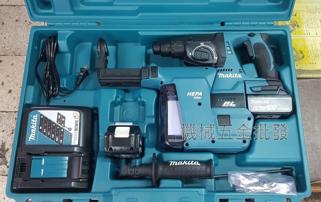 MAKITA  {牧田} DHR242RGEV 18V 6.0A充電式無刷免出力四溝電鑽 三用型 +DX01 集塵系統,電動工具