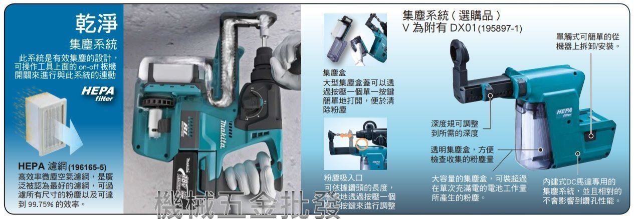 MAKITA  {牧田} DHR242RGEV 18V 6.0A充電式無刷免出力四溝電鑽 三用型 +DX01 集塵系統,電動工具