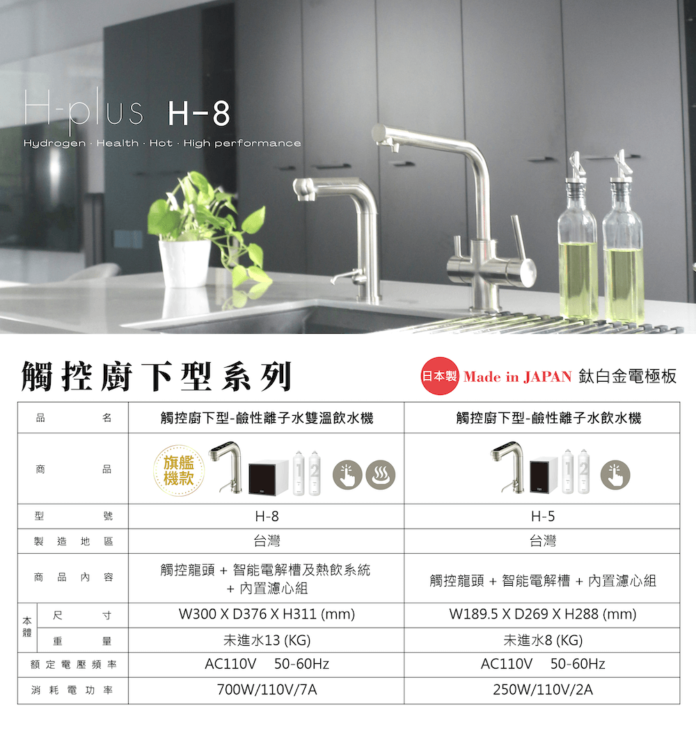 TOYO 東洋歐帝克 H-8 廚下一體 雙溫鹼性離子水飲水機