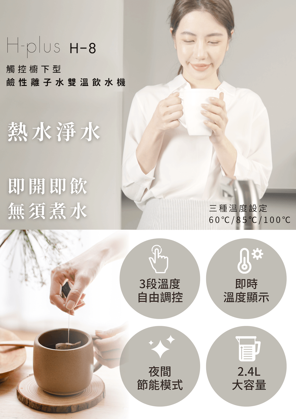 TOYO 東洋歐帝克 H-8 廚下一體 雙溫鹼性離子水飲水機