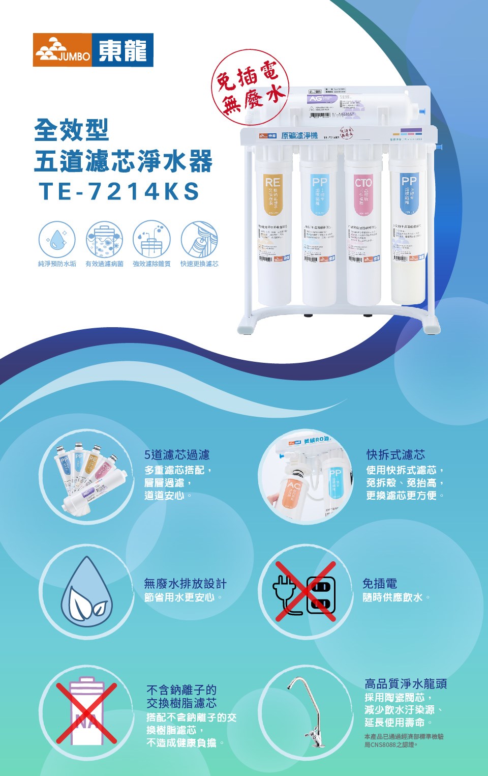 東龍 TE-7214KS 廚下淨水器