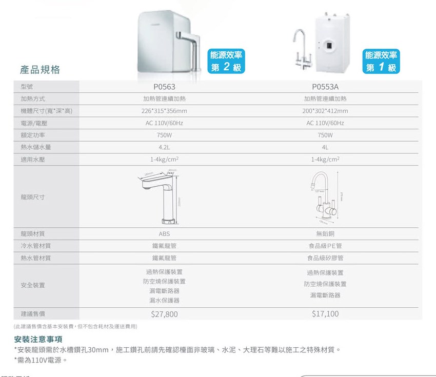 櫻花 SAKURA P0563B 廚下雙溫熱飲機