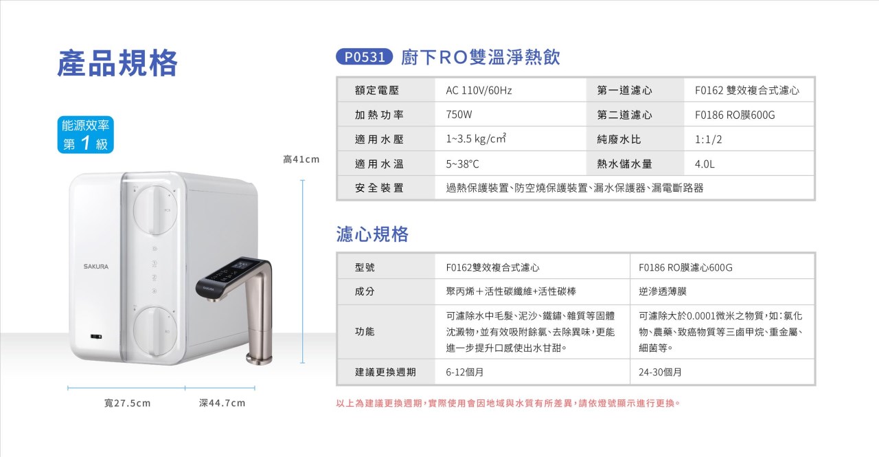 櫻花 SAKURA P0531 RO雙溫淨熱飲機