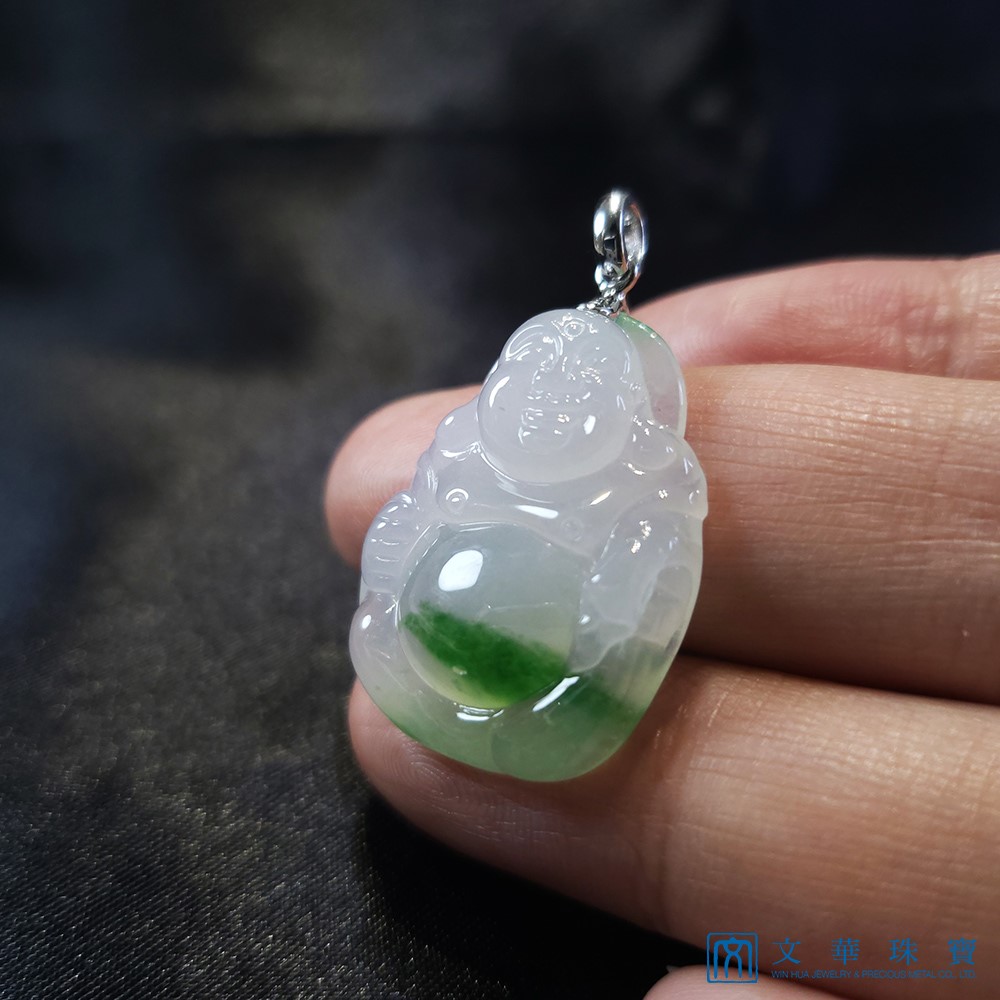 冰種飄花布袋彌勒玉墜