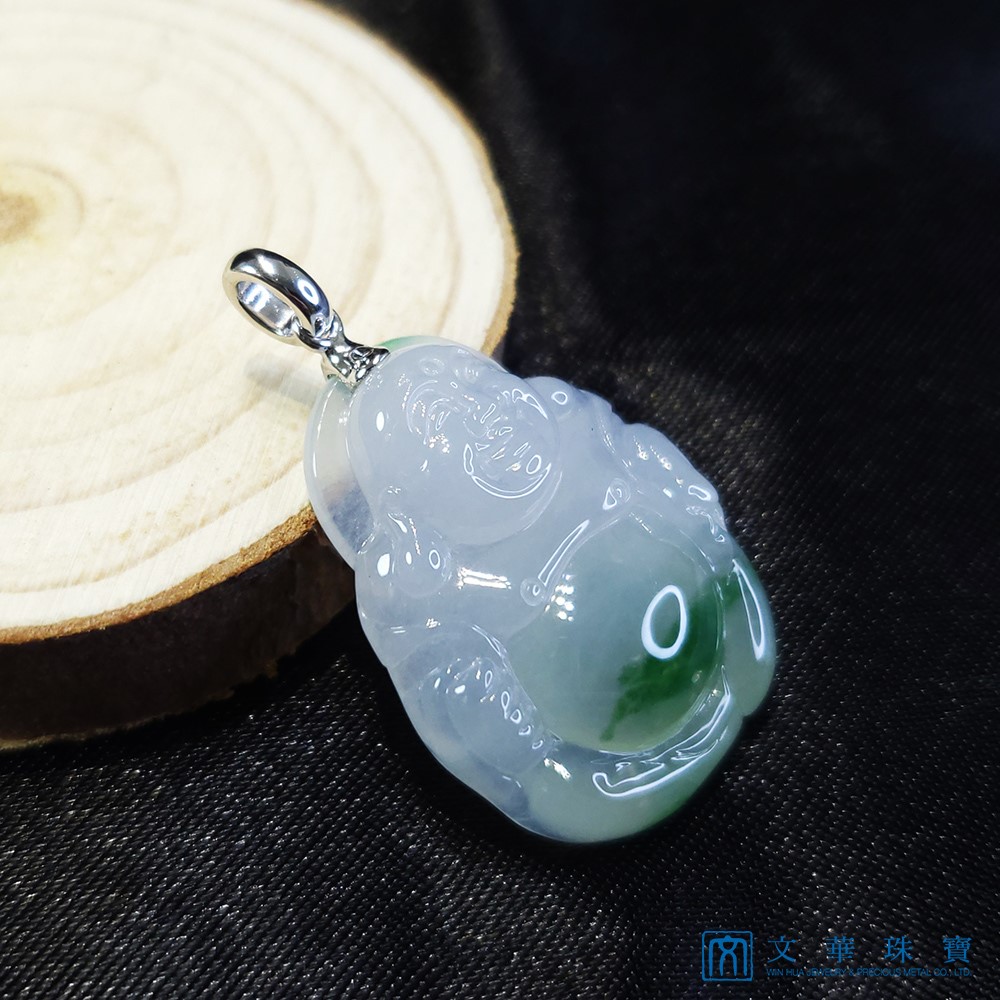 冰種飄花布袋彌勒玉墜