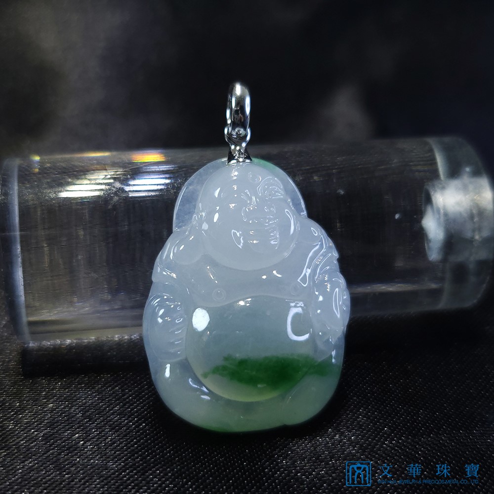 冰種飄花布袋彌勒玉墜