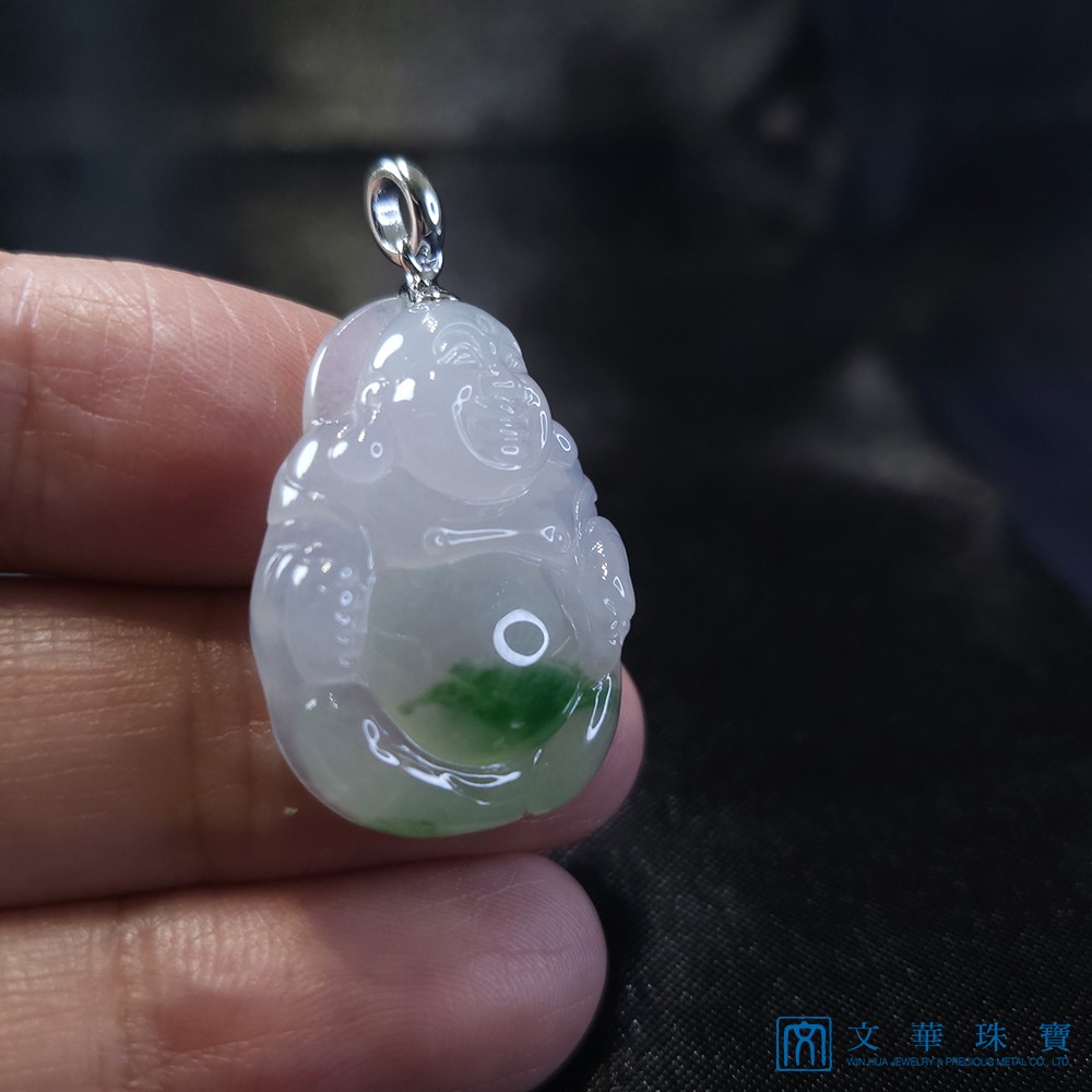 冰種飄花布袋彌勒玉墜