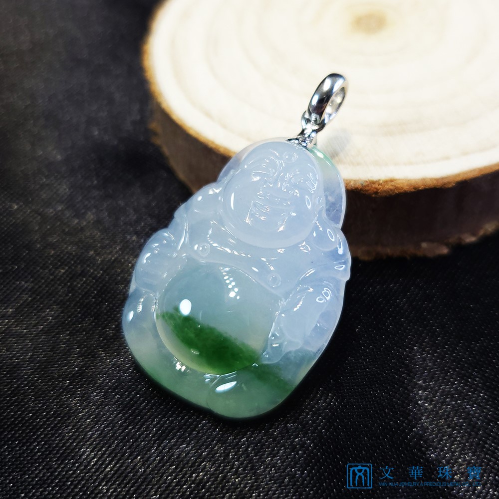冰種飄花布袋彌勒玉墜