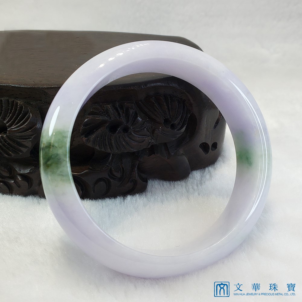 粉紫帶花青寬版玉鐲 18.5-19圍 平安鐲