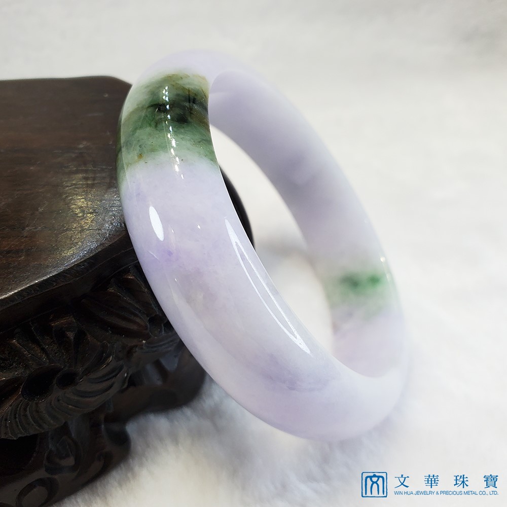 粉紫帶花青寬版玉鐲 18.5-19圍 平安鐲