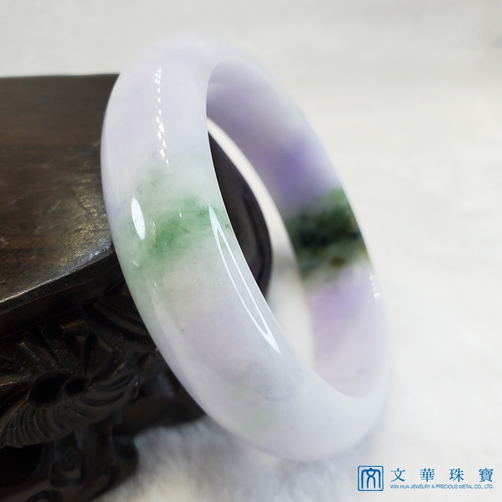 粉紫帶花青寬版玉鐲 18.5-19圍 平安鐲