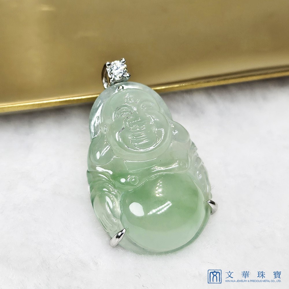高冰種飄綠彌勒佛玉墜