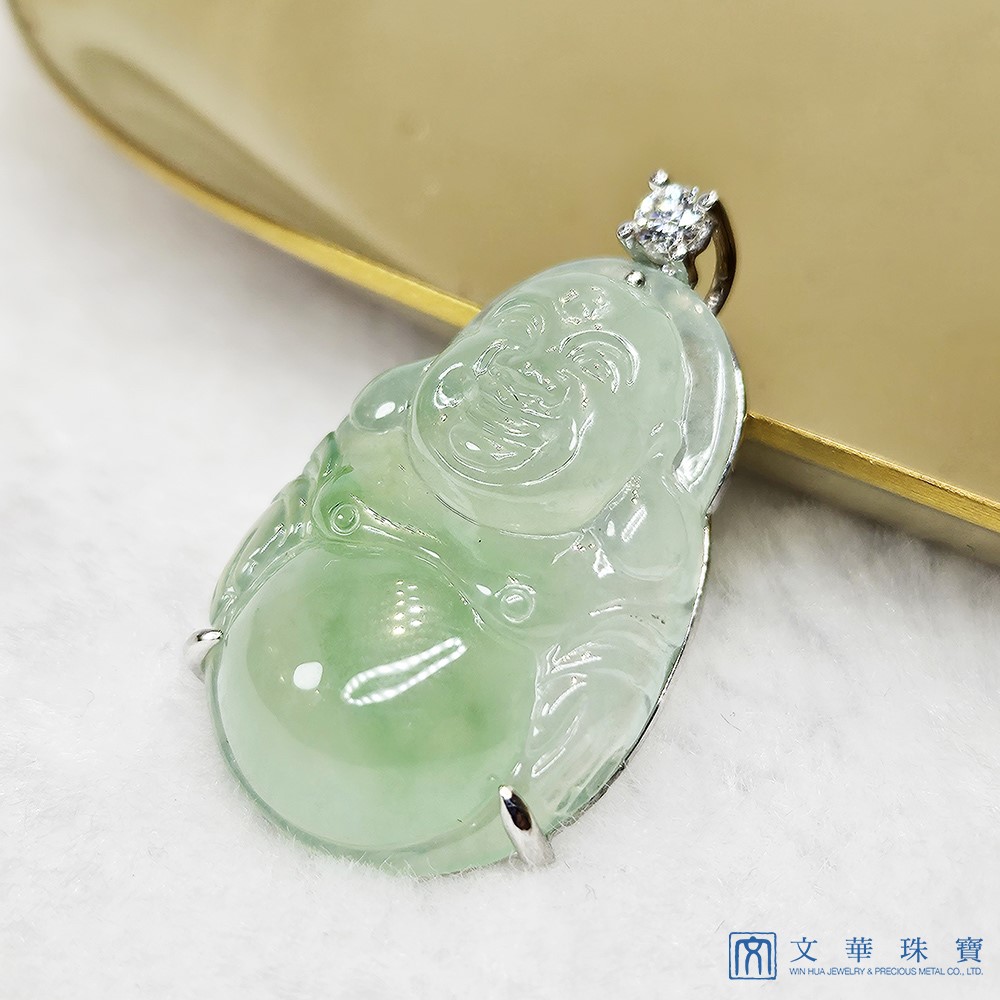 高冰種飄綠彌勒佛玉墜