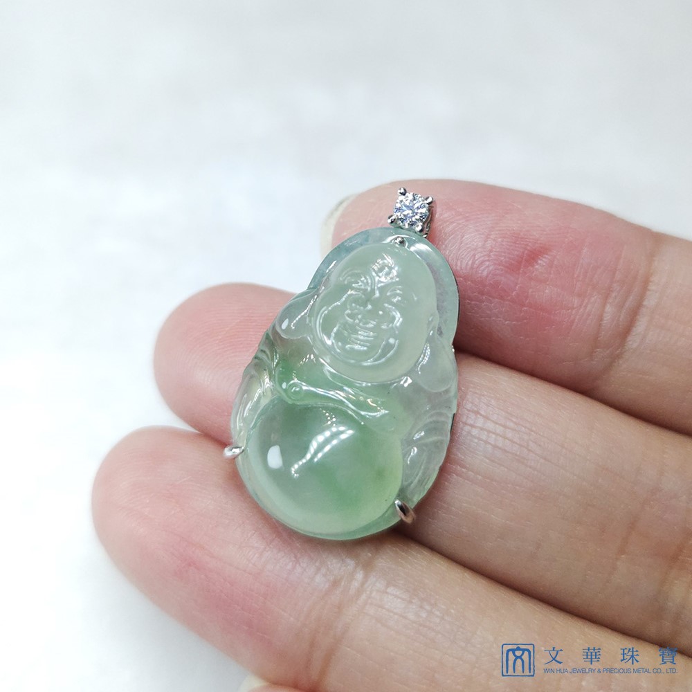 高冰種飄綠彌勒佛玉墜