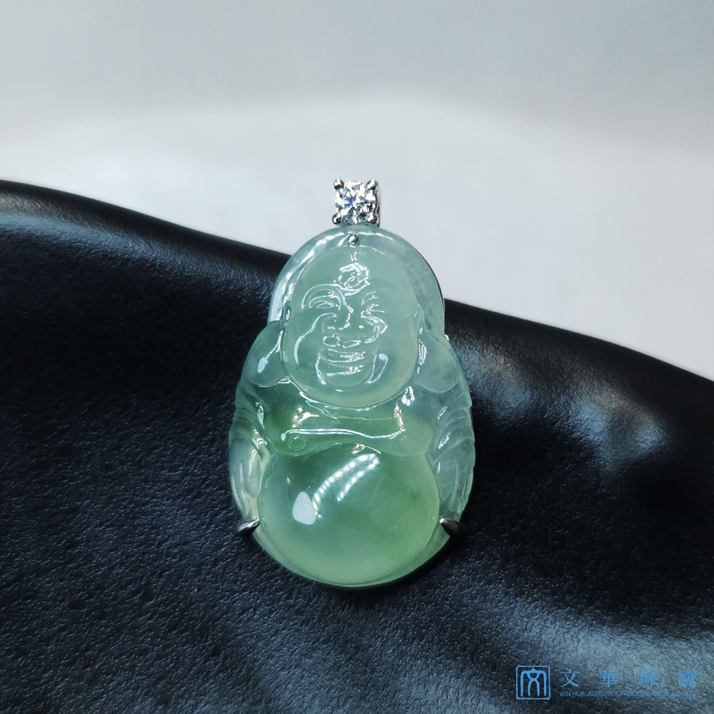 高冰種飄綠彌勒佛玉墜
