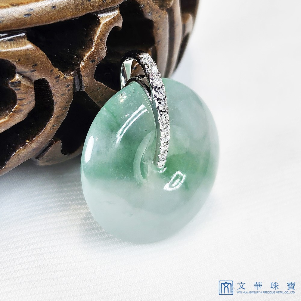 玻璃種帶翠綠平安扣鑽墜 附中國寶石證書
