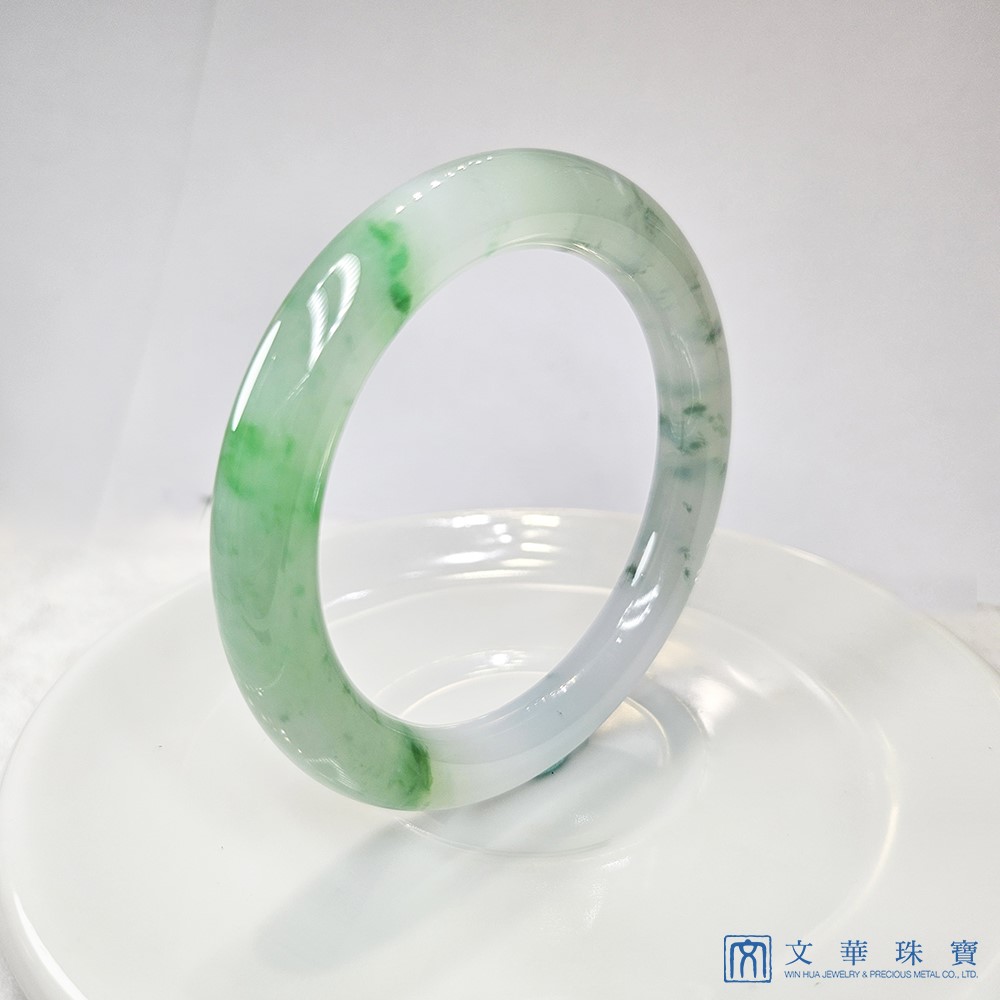 冰種半綠半飄花圓骨鐲 