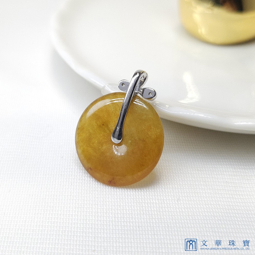 冰種黃翡平安扣花花鑽墜