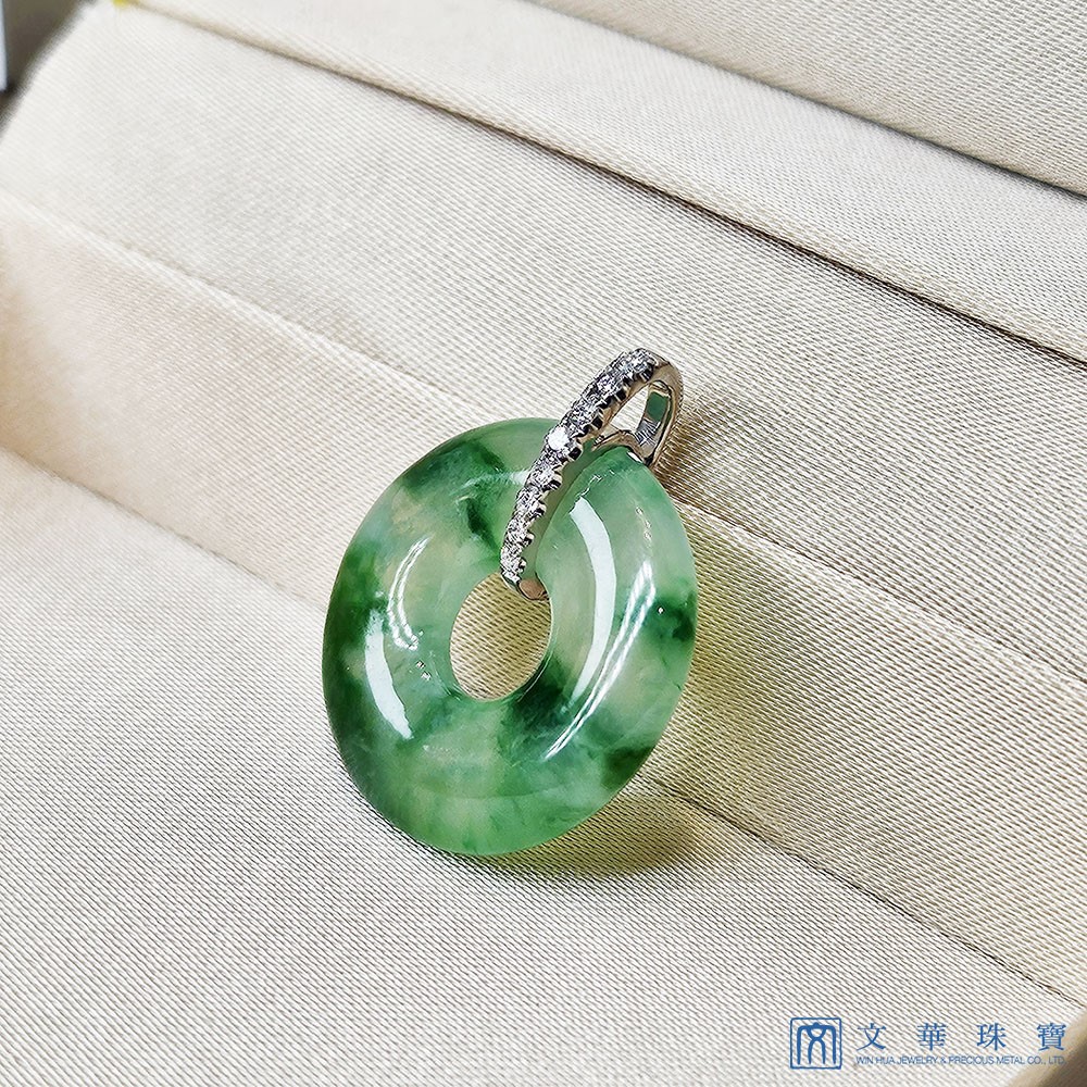 玻璃種飄綠花平安扣玉墜(已售出)