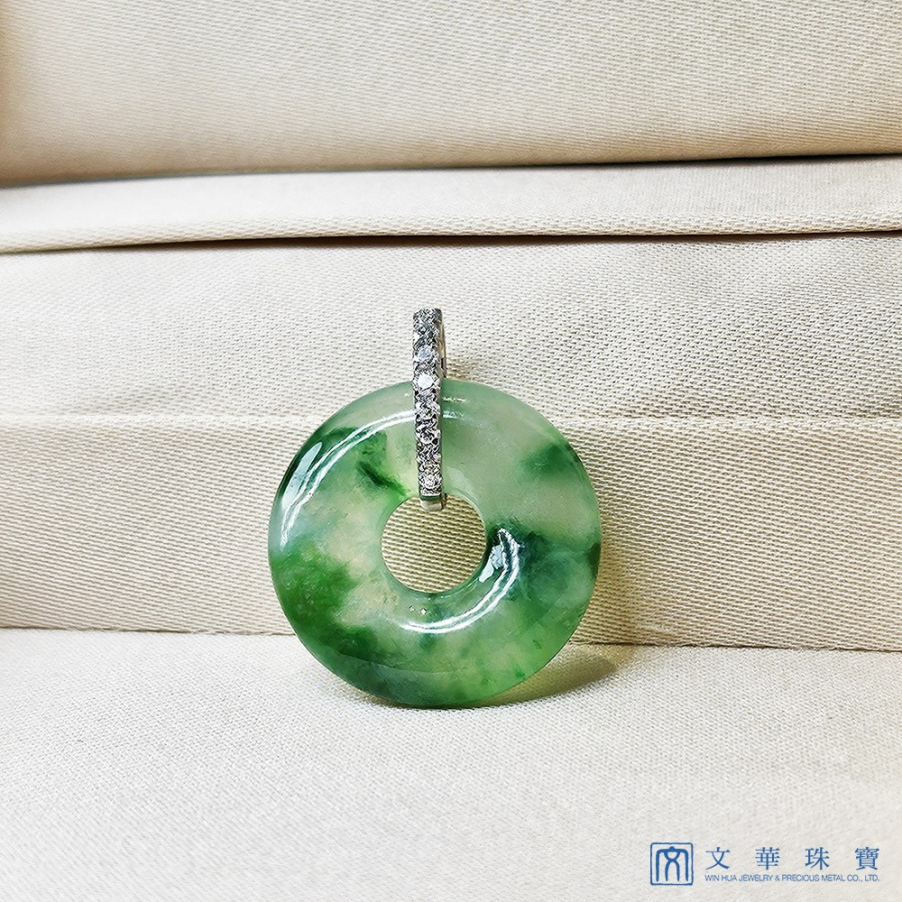 玻璃種飄綠花平安扣玉墜(已售出)