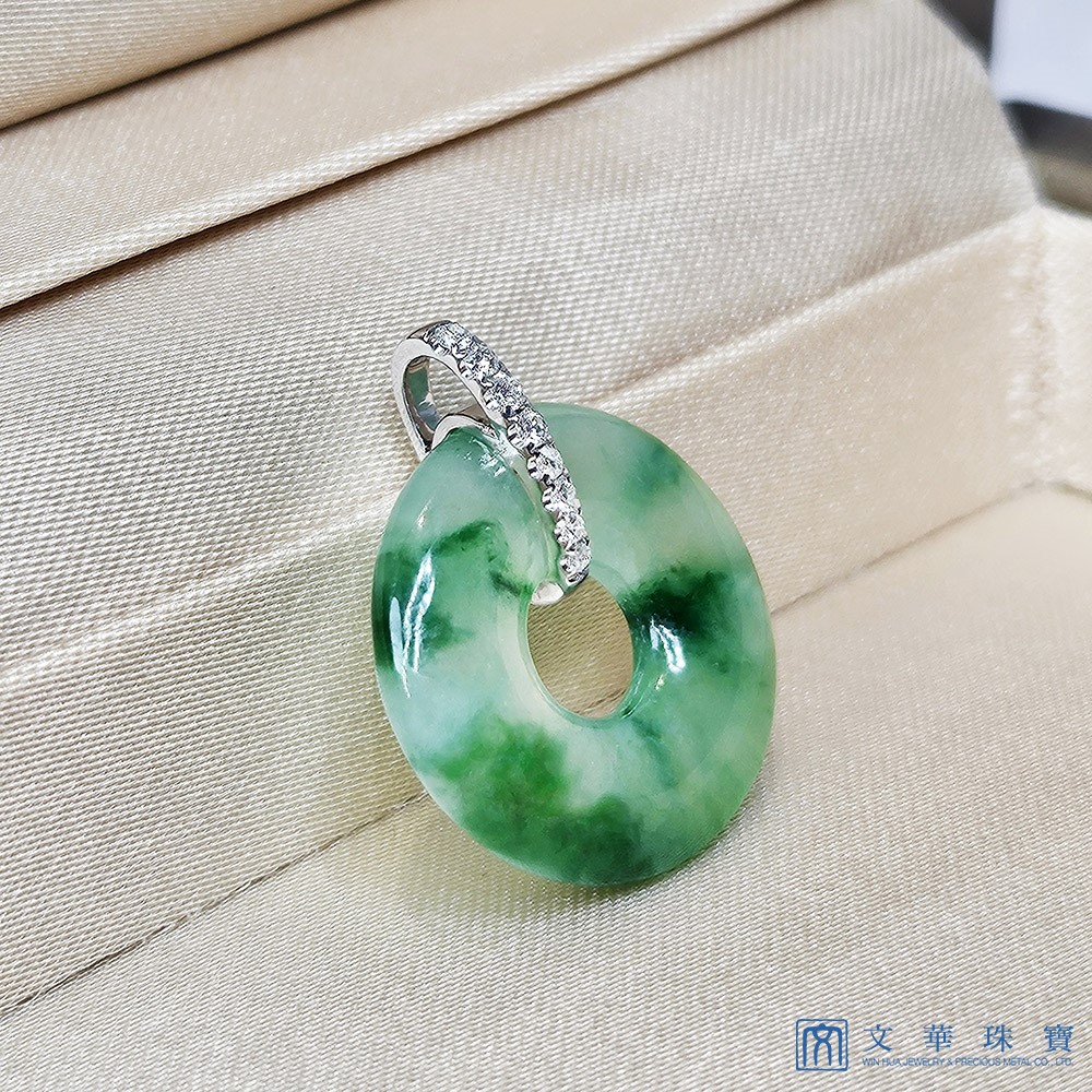 玻璃種飄綠花平安扣玉墜(已售出)