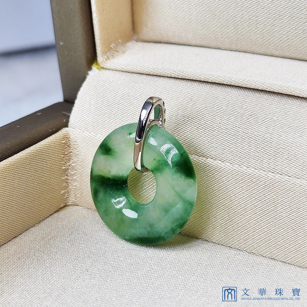 玻璃種飄綠花平安扣玉墜(已售出)