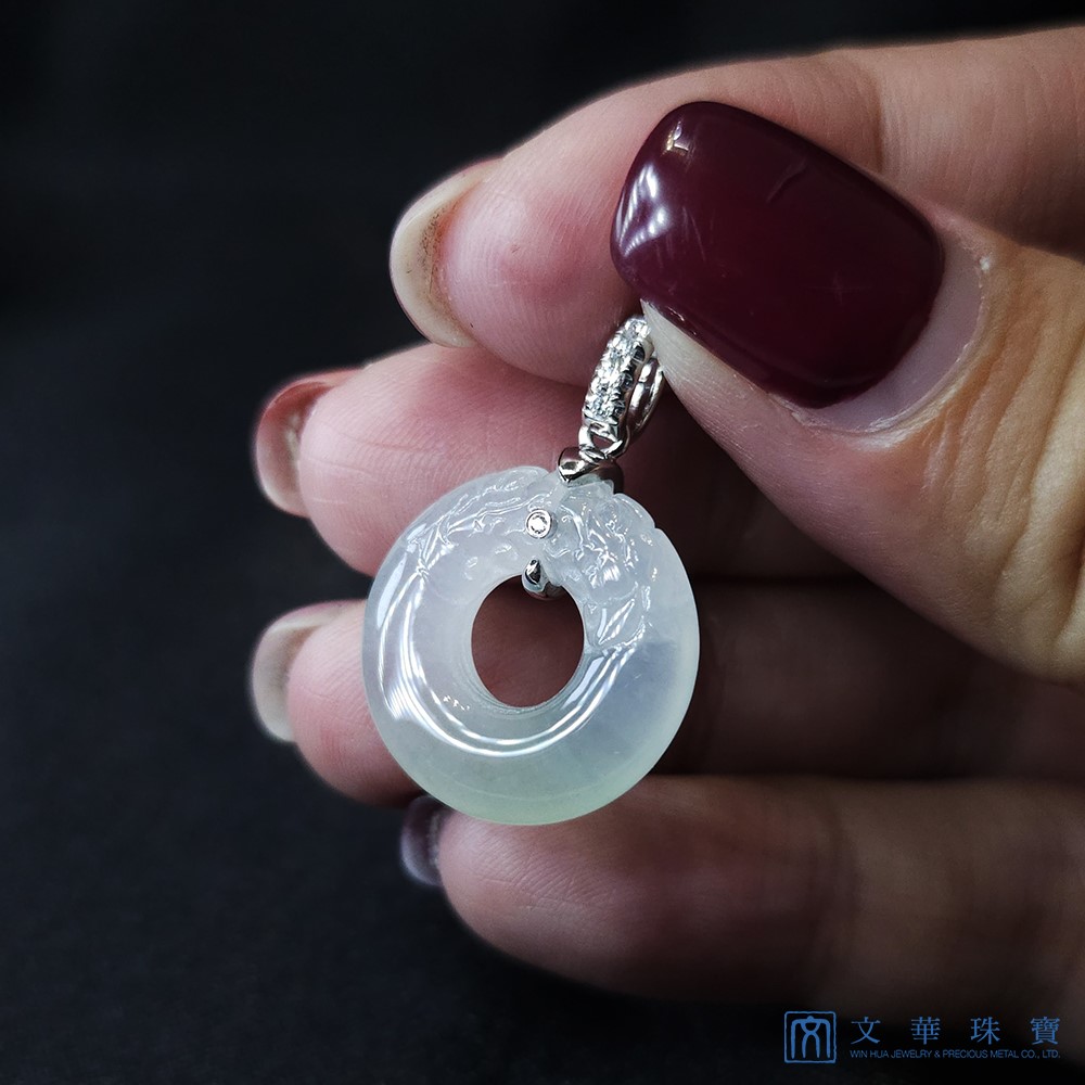 高冰雙龍玉扣鑽墜