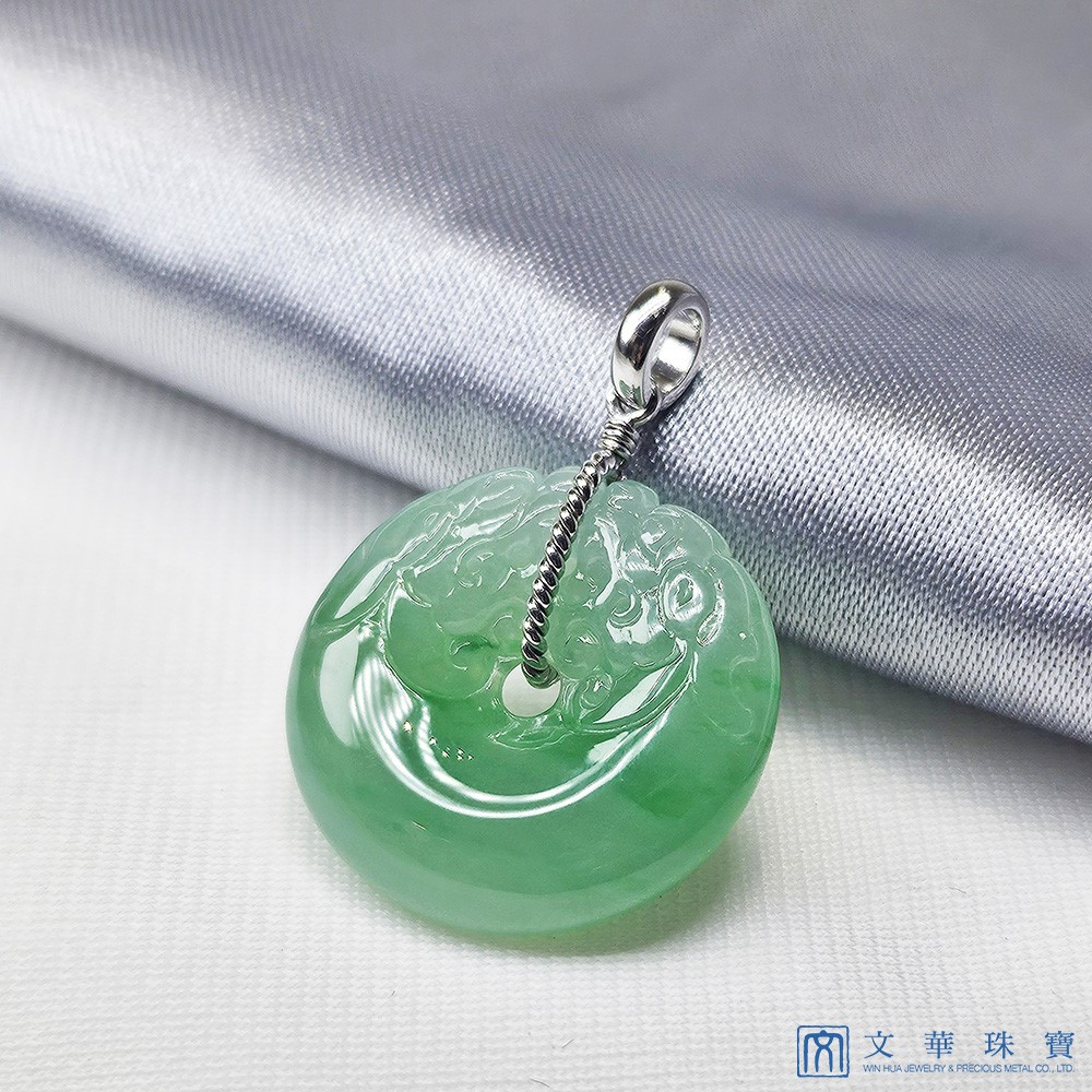 冰種翠綠平安龍扣玉墜 不含鍊