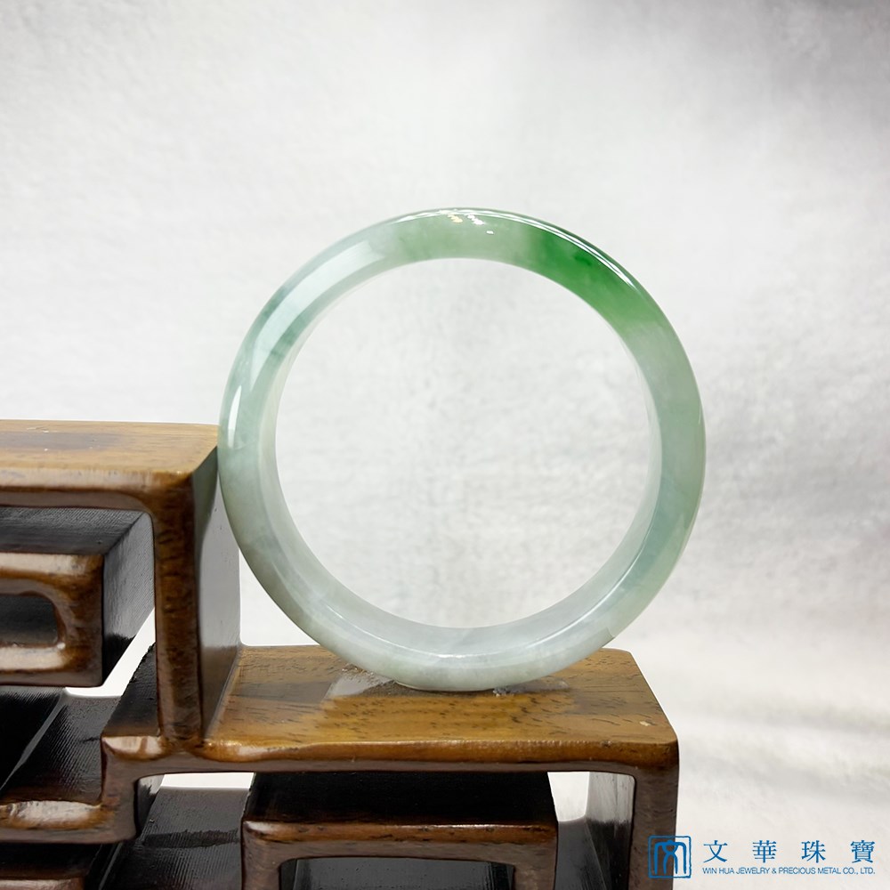 翡翠冰糯帶翠綠寬版平安鐲 約19.5圍