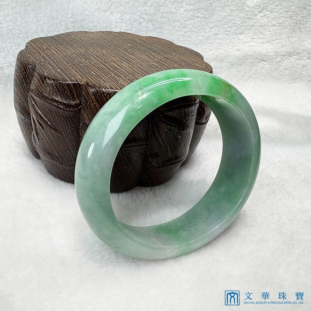 翡翠芙蓉綠帶翠綠金絲寬版貴妃鐲 約17圍