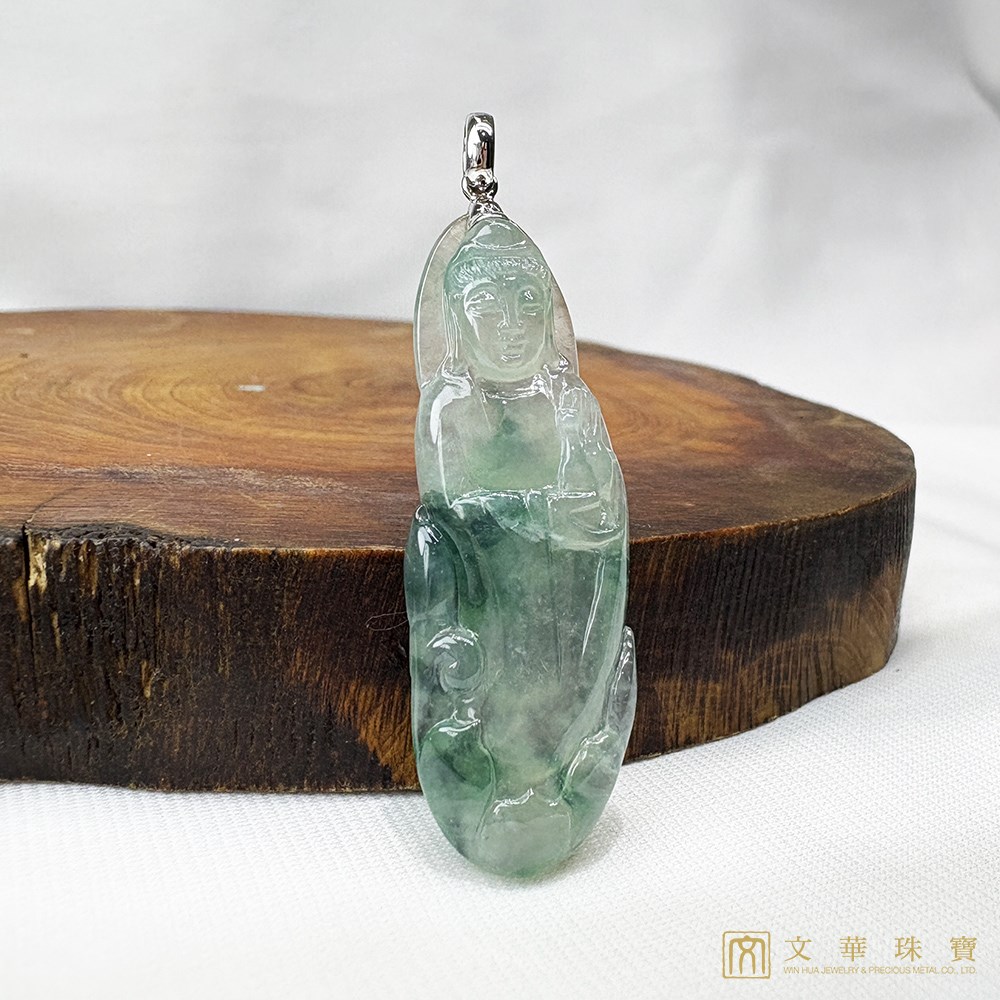玻璃種飄花站觀音翡翠玉墜