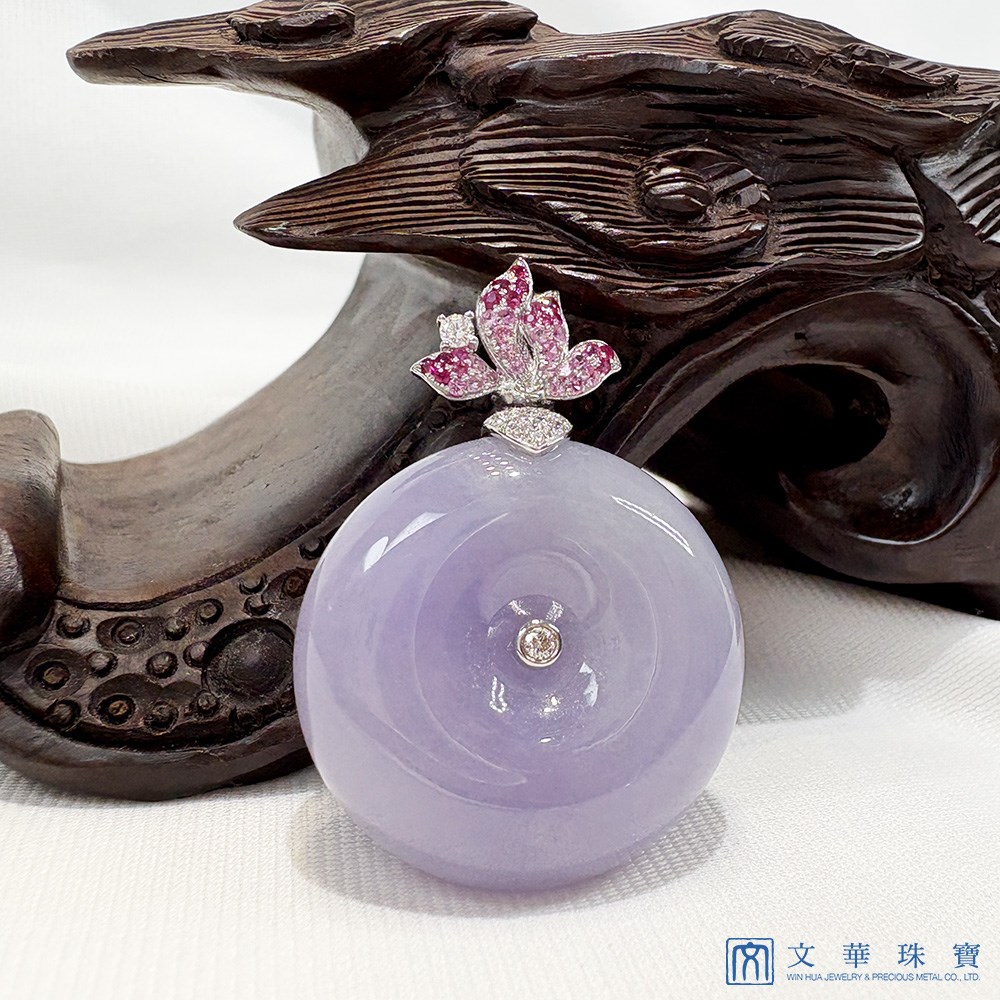 紫羅蘭蓮花平安扣翡翠玉墜