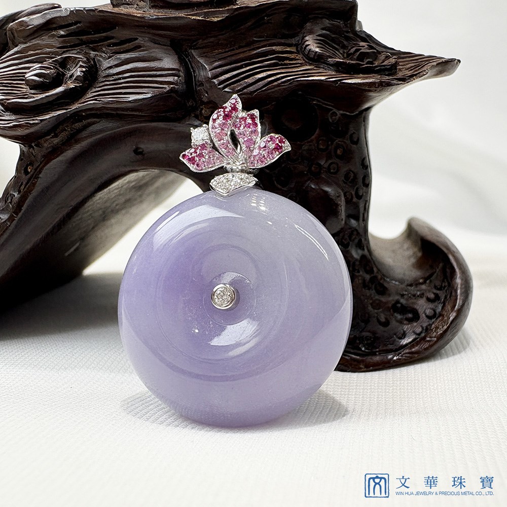 紫羅蘭蓮花平安扣翡翠玉墜