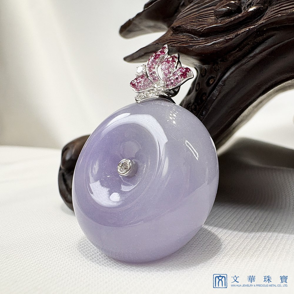 紫羅蘭蓮花平安扣翡翠玉墜