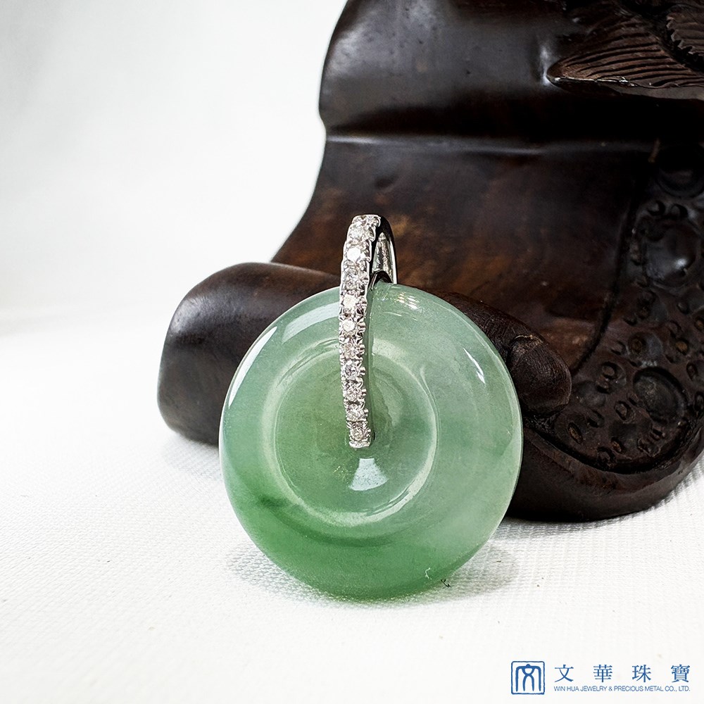漸層翠綠平安扣翡翠鑽墜 