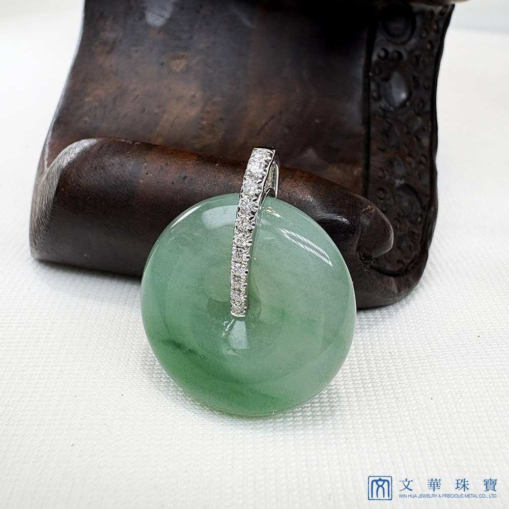 漸層翠綠平安扣翡翠鑽墜 
