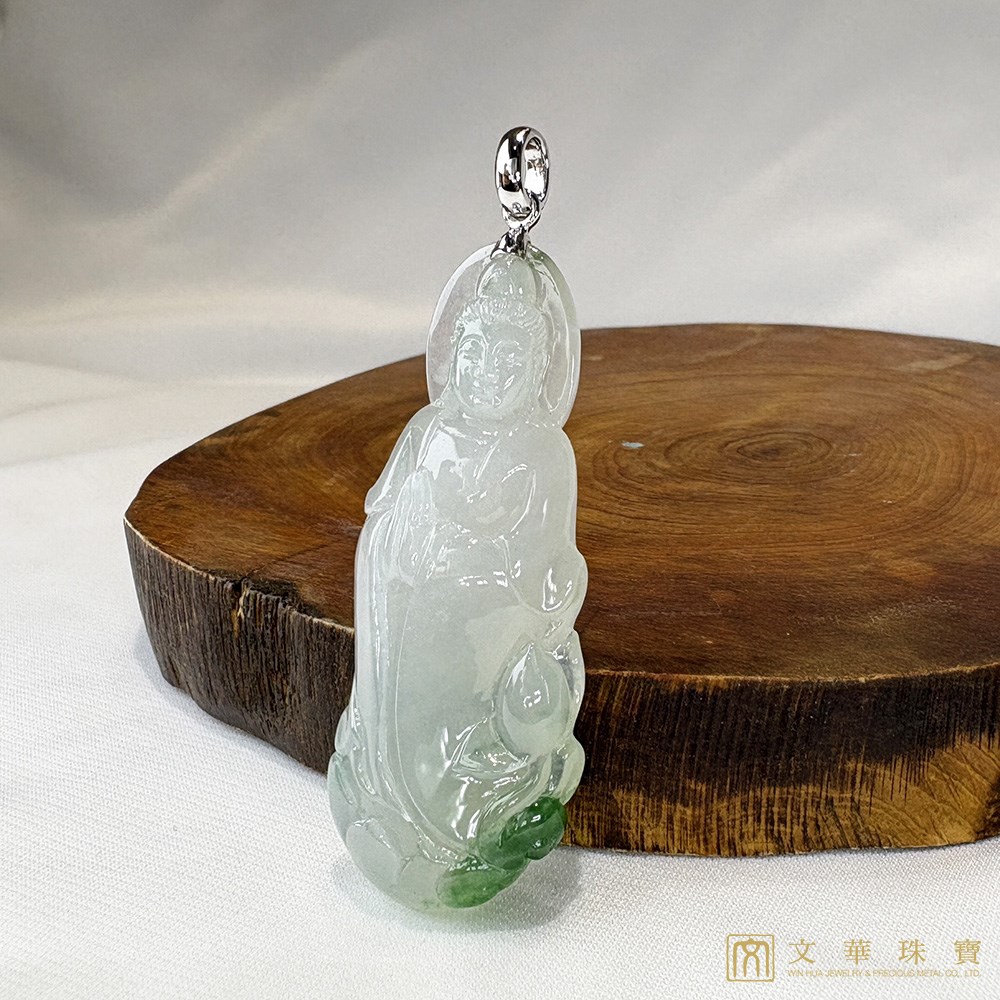 冰種帶翠綠立姿觀音玉墜