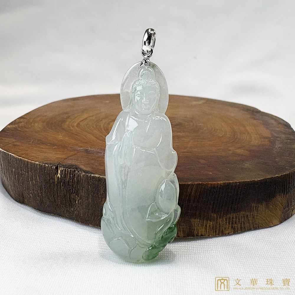 冰種帶翠綠立姿觀音玉墜