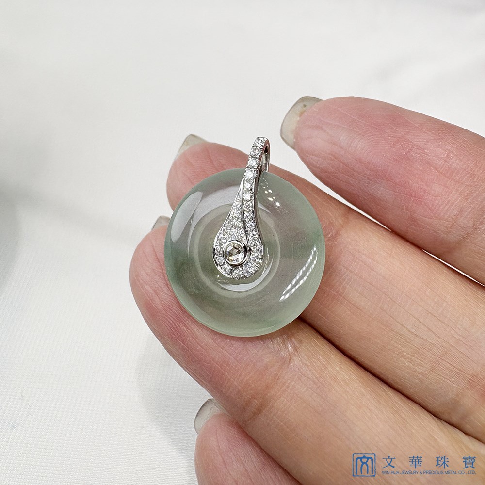 玻璃種芙蓉綠鑽耀平安扣翡翠玉墜