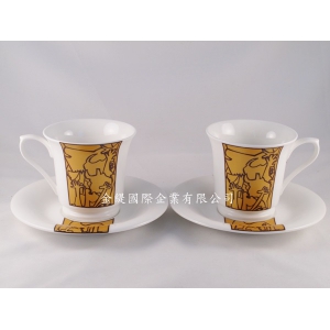 格爾尼卡 咖啡對杯 咖啡杯盤組 2杯2盤-金色
