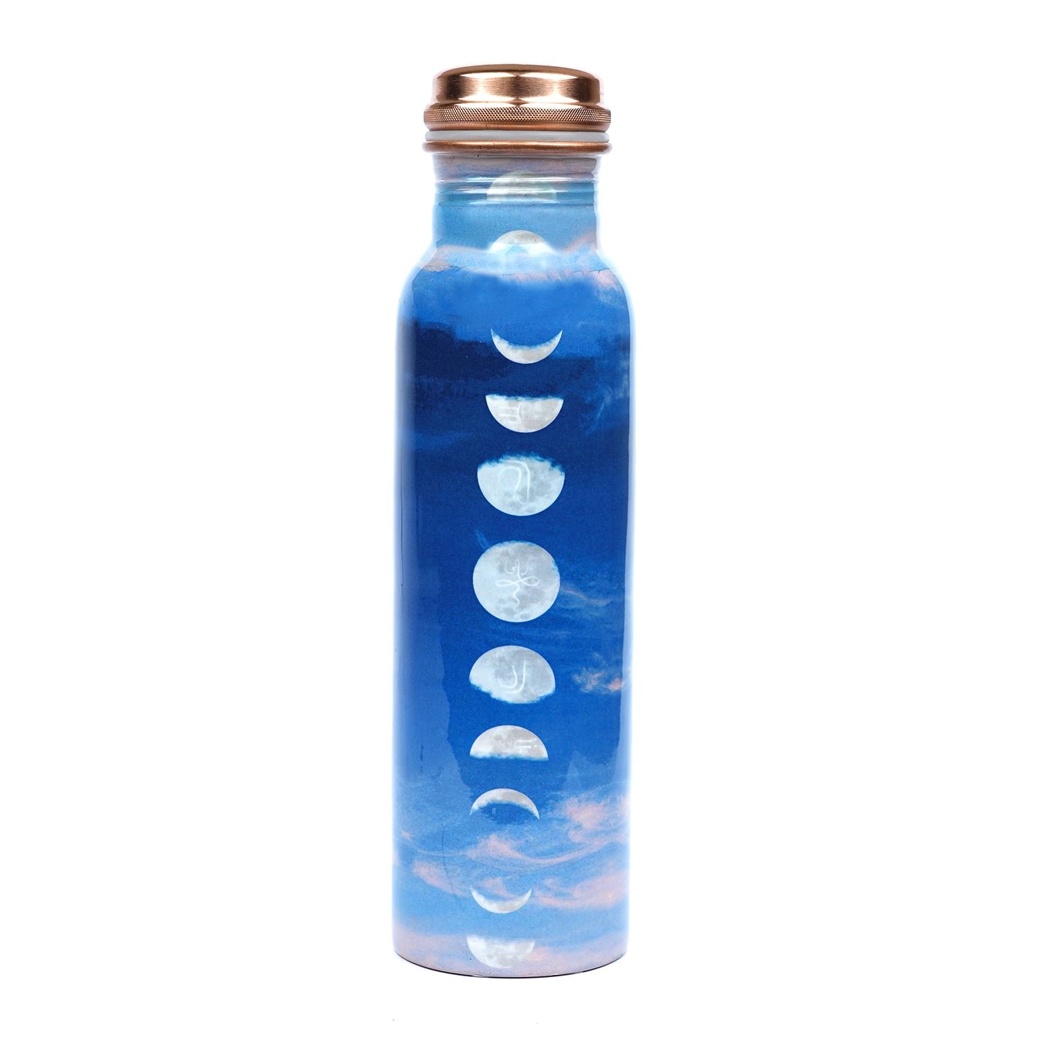 isha 月亮盈虧圓缺循環圖案彩色印刷純銅水瓶 950ml