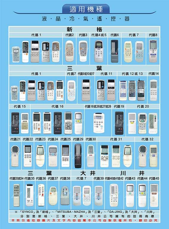 AI-TW4 新格、三葉、大井、川井 冷氣遙控器