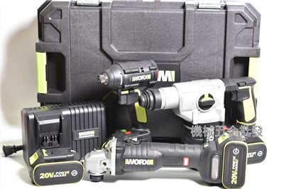 WORX {威克士} 20V4.0A 超值三機組 四溝電鑽+衝擊起子+砂輪機 WU388+WU294+WU808