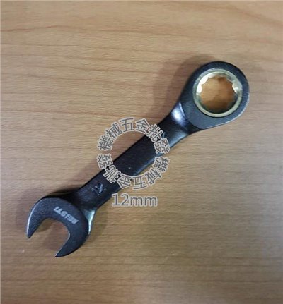 瑞士釘REISTI 超短型固定式棘輪梅花扳手 高扭力黑金鋼鍍鎳扳手 12mm