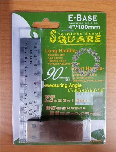 木工工具 E-BASE 4"/100mm 90度角尺 直角尺 固定尺