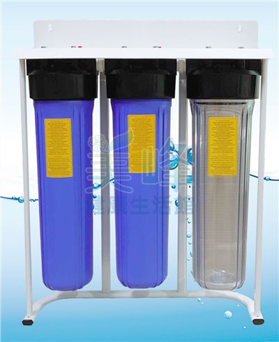 水塔過濾器.水塔淨水器20吋大胖三道淨水器1透2藍瓶烤漆腳架型一英吋內牙(不含濾心)
