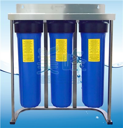 水塔過濾器.水塔淨水器20吋大胖三道淨水器3藍瓶不鏽鋼腳架型一英吋內牙(不含濾心)